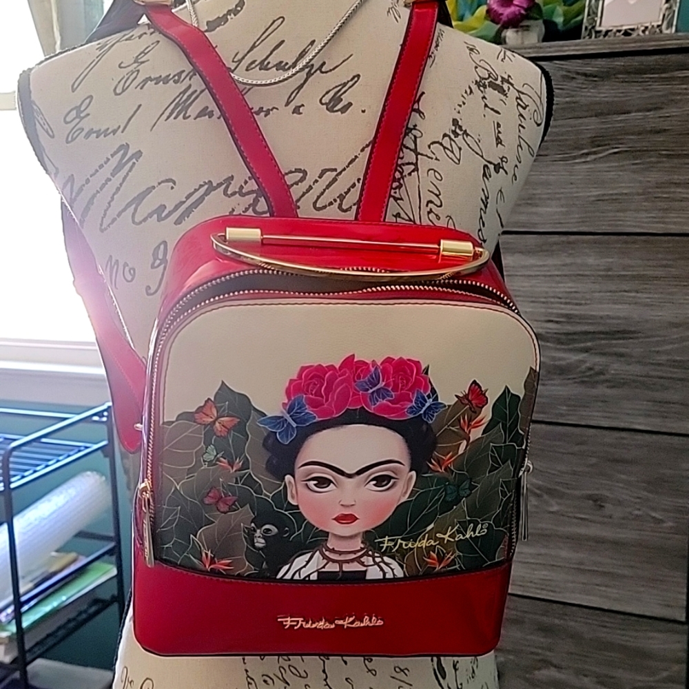 Frida Kahlo Red and Cream Backpack